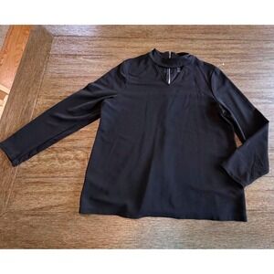 Chicos Black Label Mock Neck Cutout Zip Front Ribbed Top Black Size XL 16